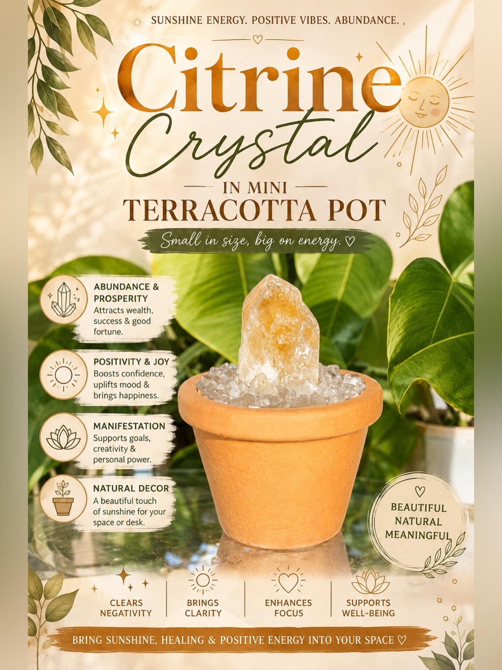 🌞Citrine Crystal in Mini Terracotta Pot 🌞